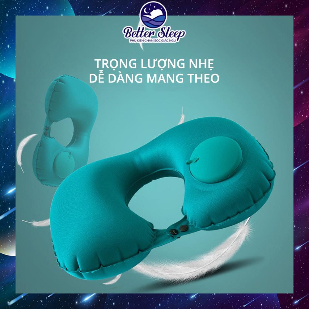 Gối Ngủ Kê Cổ Du Lịch Cao Cấp Bơm Hơi Tự Động - màu Xanh #24 #GOIBS01