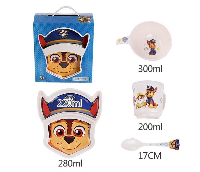 Set 4 món chén, dĩa, muỗng và ly uống nước hình chú chó cứu hộ Dog Paw Patrol 3D màu xanh cho các bé ăn uống - 140P7NWW6633