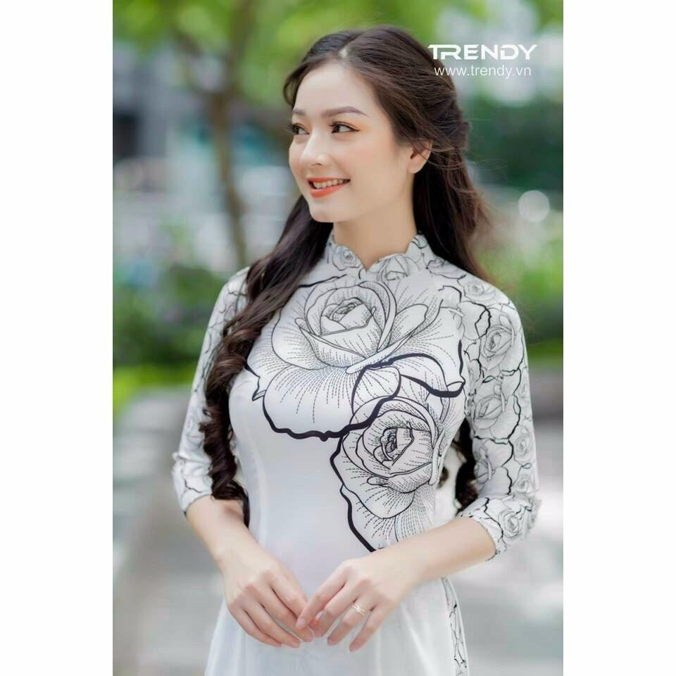 GIÁ XƯỞNG - Áo dài truyền thống hoa hồng trắng