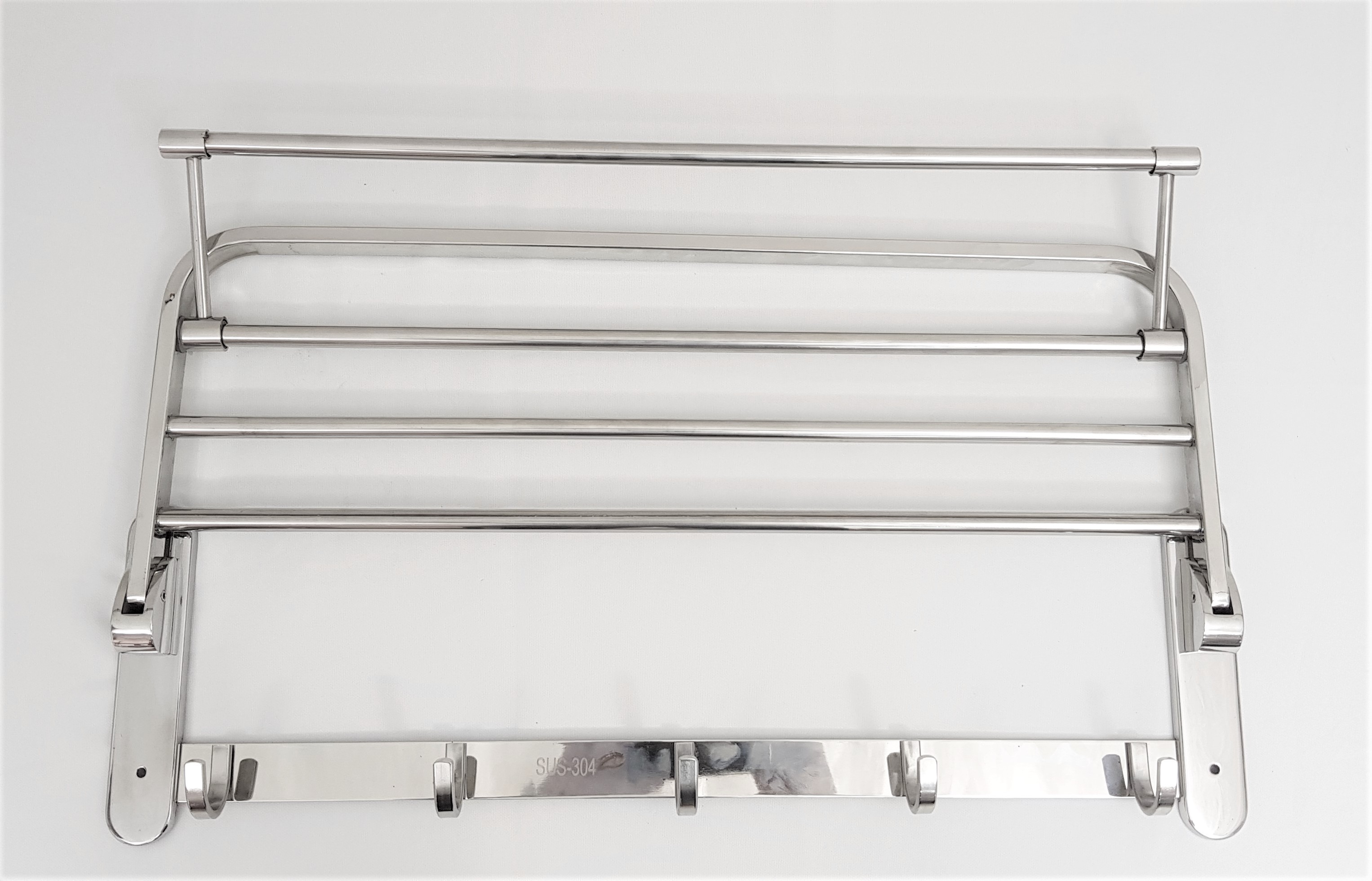 Máng khăn đôi gấp có móc inox 304 dạng bo cong