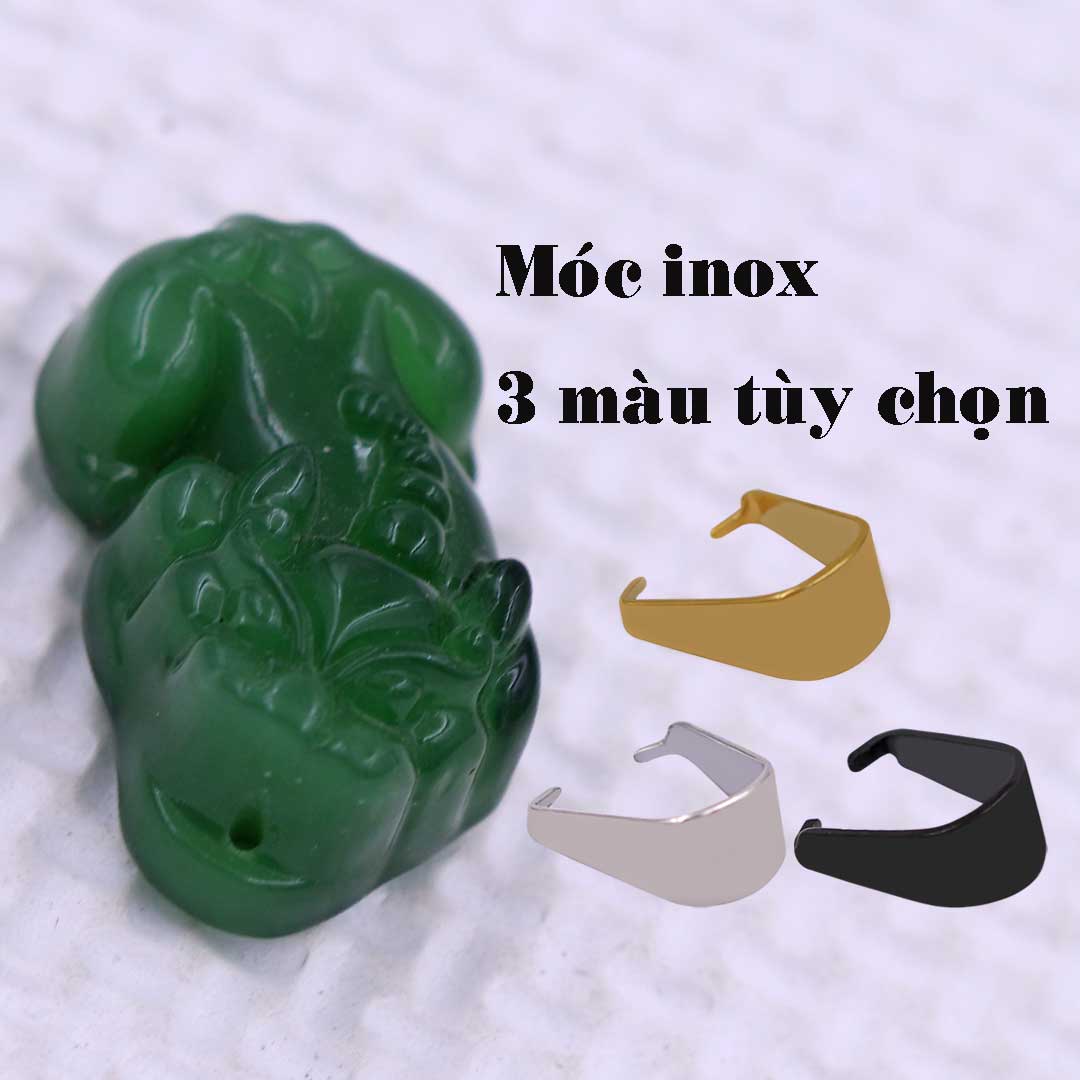 Mặt dây chuyền tỳ hưu đá xanh 3.1 cm  kèm móc inox vàng, mặt Tỳ hưu