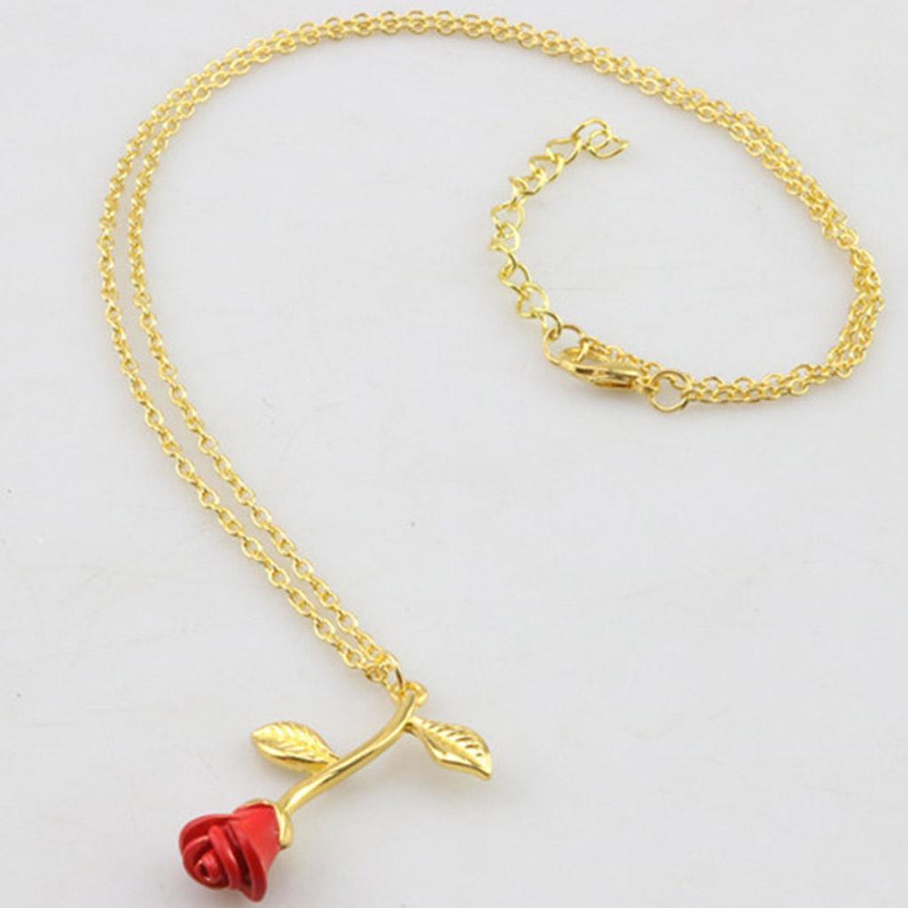 Flower Pendant Necklace Red Rose Statement Necklace for Women Girls