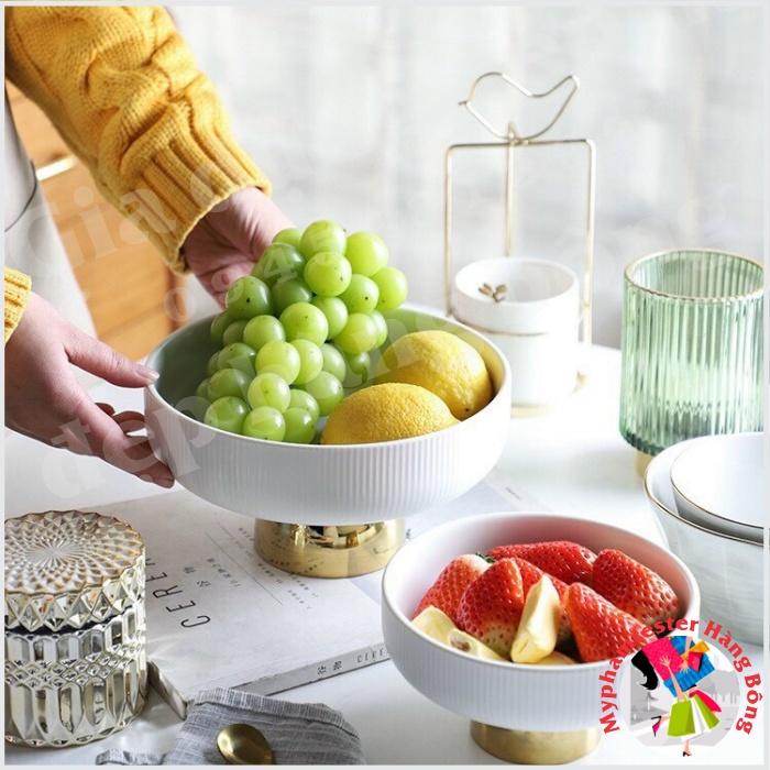 Đĩa bồng sứ chân vàng xanh lục ngọc bảo hoặc trắng, đủ size