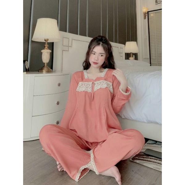 Bộ đồ bầu và sau sinh thu đông chất đũi đẹp mặc nhà freesize dưới 65kg