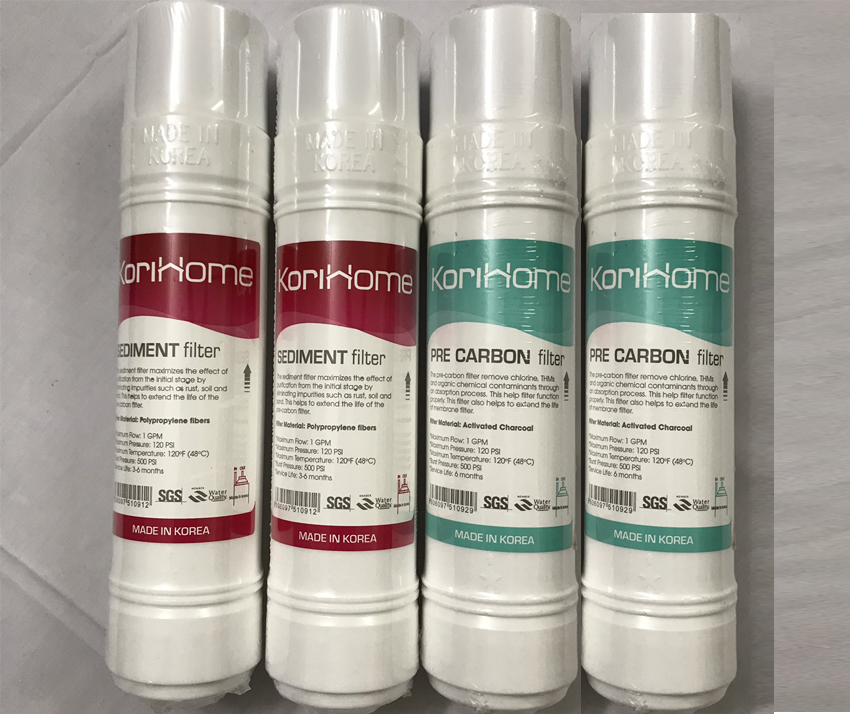 Combo 4 lõi lọc thô: 2 Sediment + 2 Pre carbon chính hãng Korihome 