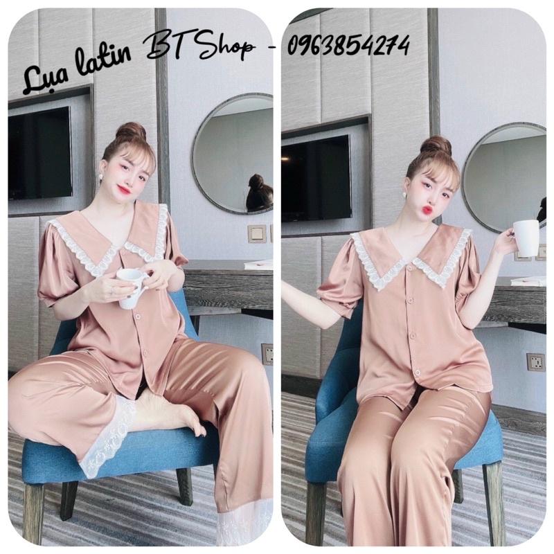Bộ pijama mặc nhà mặc ngủ vải lụa latin trơn freesize 42-57kg