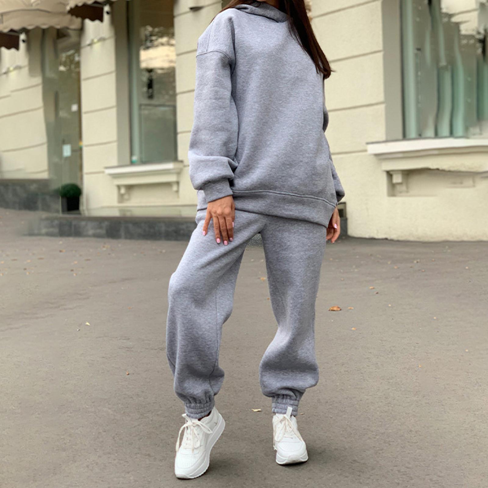 Womens Hoodies Sweatshirt Pants Set for Autumn Winter Warm Jogging Tracksuit