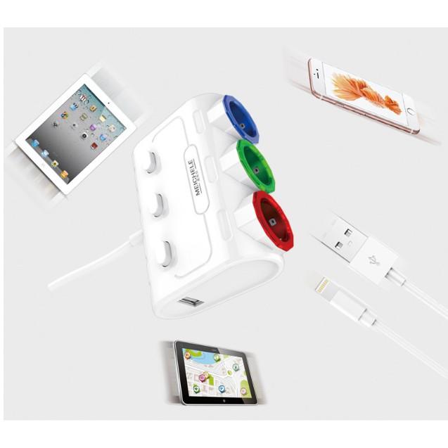 Bộ chia nguồn ô tô Meichele cao cấp 3 Tẩu - 2USB LCD