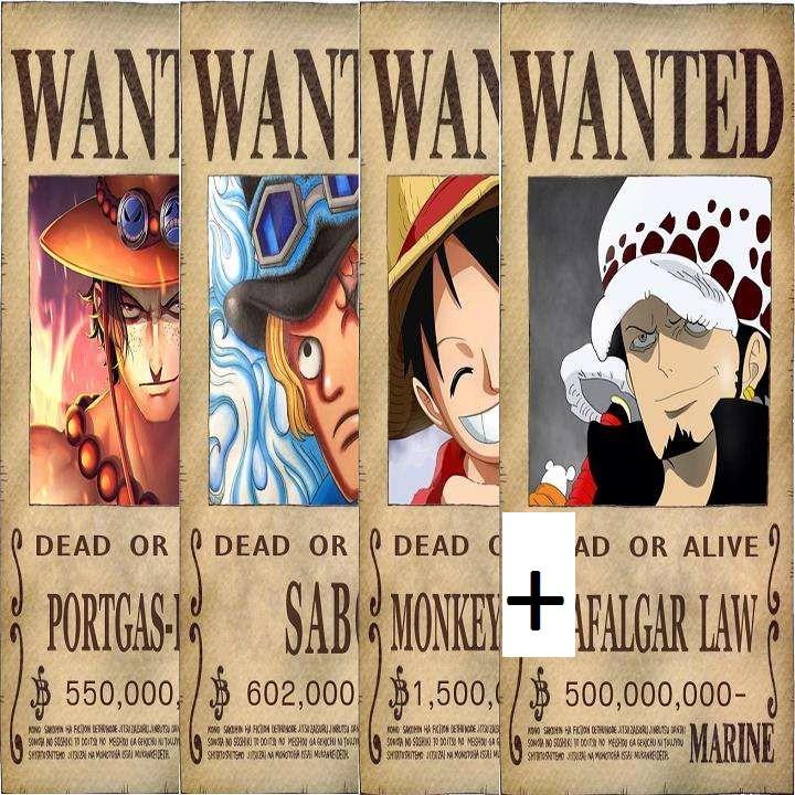 Bộ 3 tấm truy nã Ace Sabo Luffy tặng kèm Law trong onepiece wanted poster mỏng