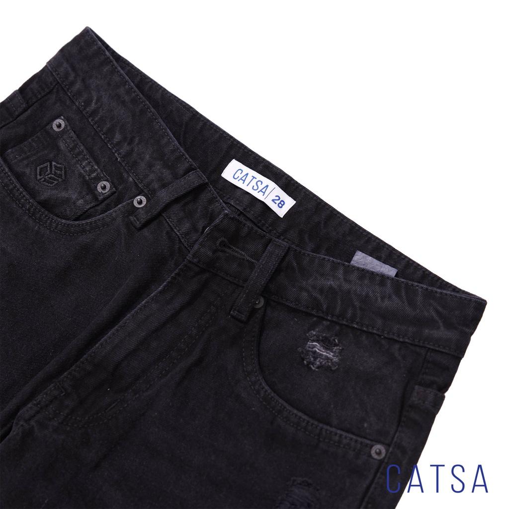 Quần lửng jeans đen CATSA chất liệu jeans cotton mặc thoải mái, co giãn nhẹ, thoải mái vận động QSM038