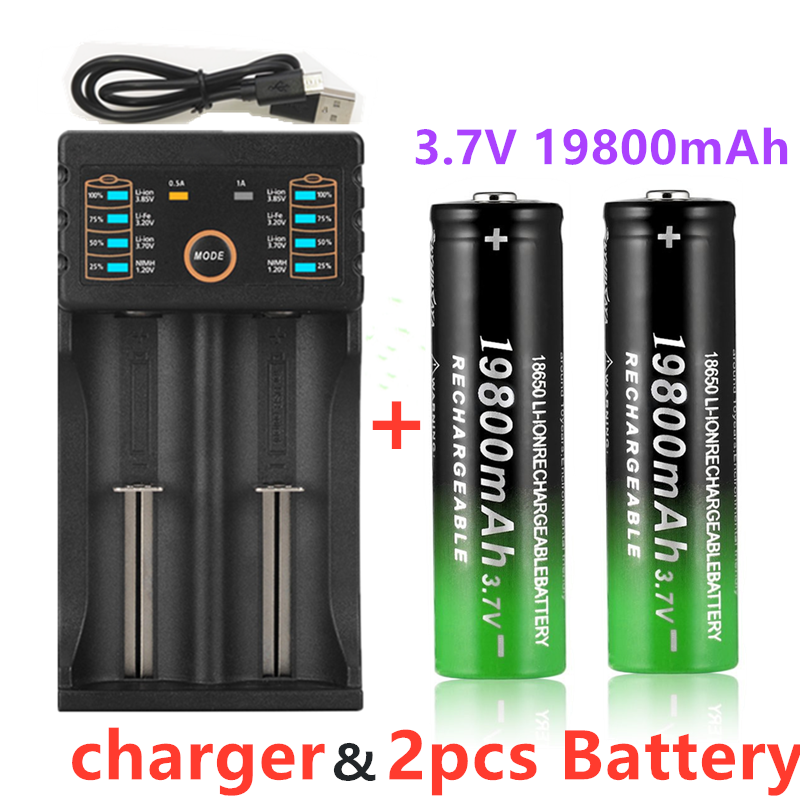 18650 Pin Lithium Đèn Pin Sạc 18650-Pin 3.7V 19800 Mah cho Đèn Pin + Sạc USB + Giao Hàng Miễn Phí Màu sắc: Xanh