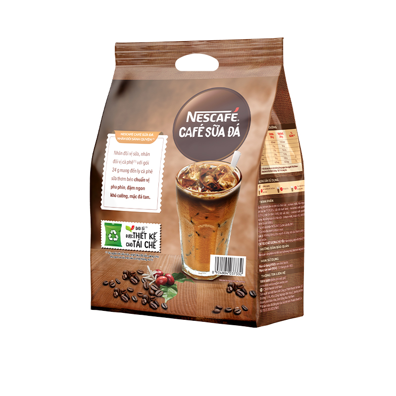 Hình ảnh [Tặng Bộ 3 ly thủy tinh cao cấp NESCAFE] Combo 2 Bịch Cà phê sữa NESCAFÉ (Bịch 25 gói x 24 g)