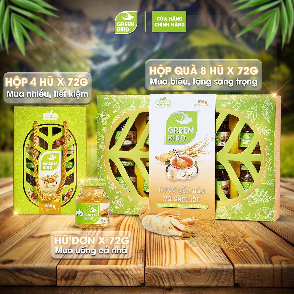 Nước Yến Và Sâm Lát Green Bird Tăng Sức Đề Kháng Hũ 72g