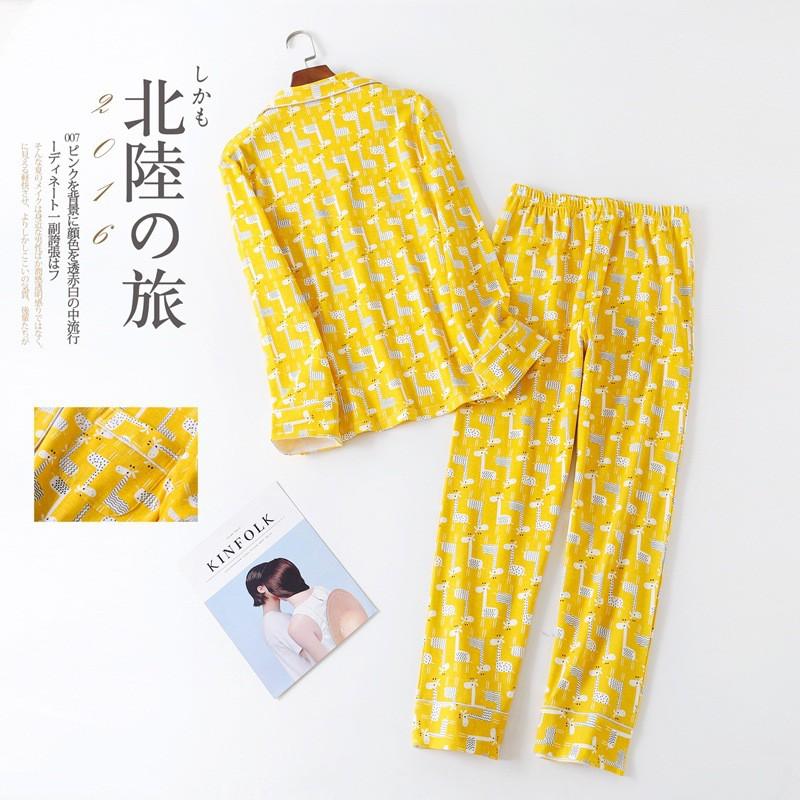 Bộ Pyjama thun cotton vàng họa tiết