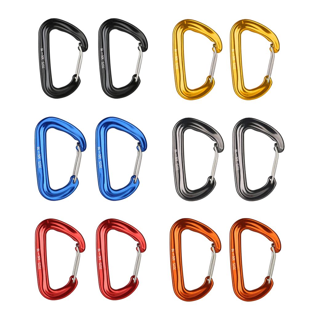 2 Pcs 16KN Mini Aluminum Alloy Carabiner D-Ring Key Chain Clip Hooks Black