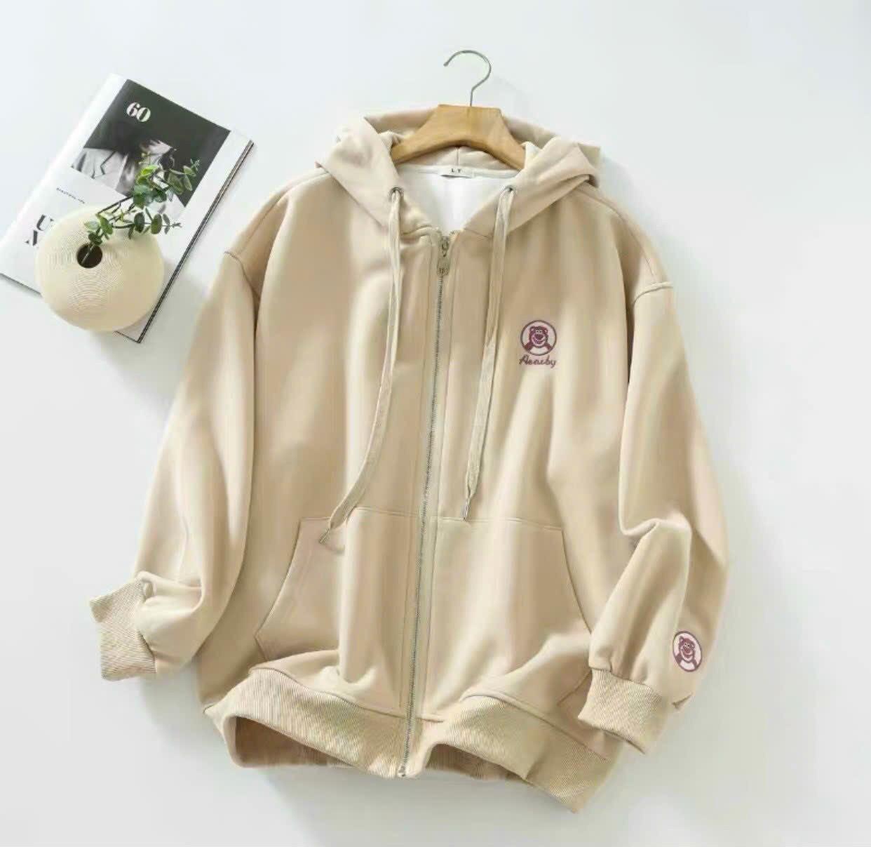 [HOT] Áo Khoác Hoodie Nam Nữ Form Rộng Có Nón Chống Nắng Thêu Hình Gấu Chất Liệu Nỉ Bông Mềm Mịn Hot Trend HTM FASHION - Kem