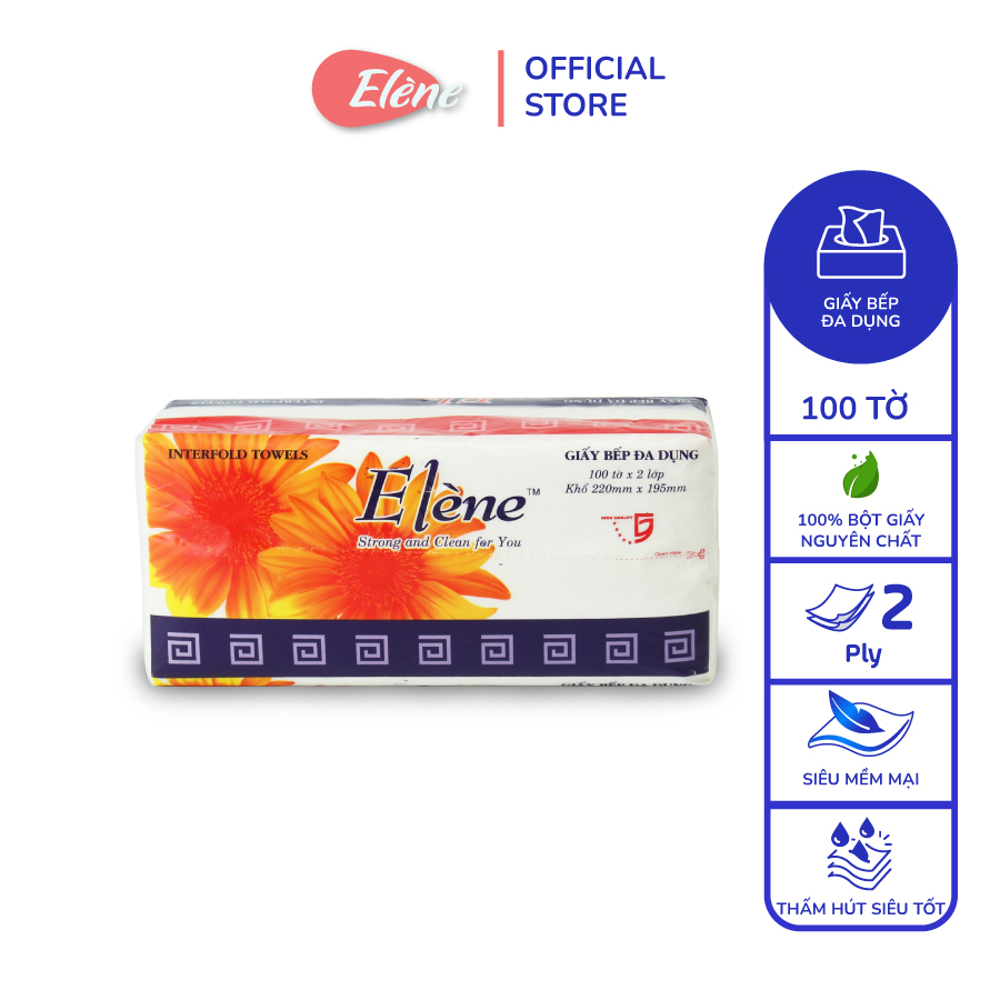 Combo 3 gói giấy đa năng gấp 2 Elene 100 tờ 2 lớp