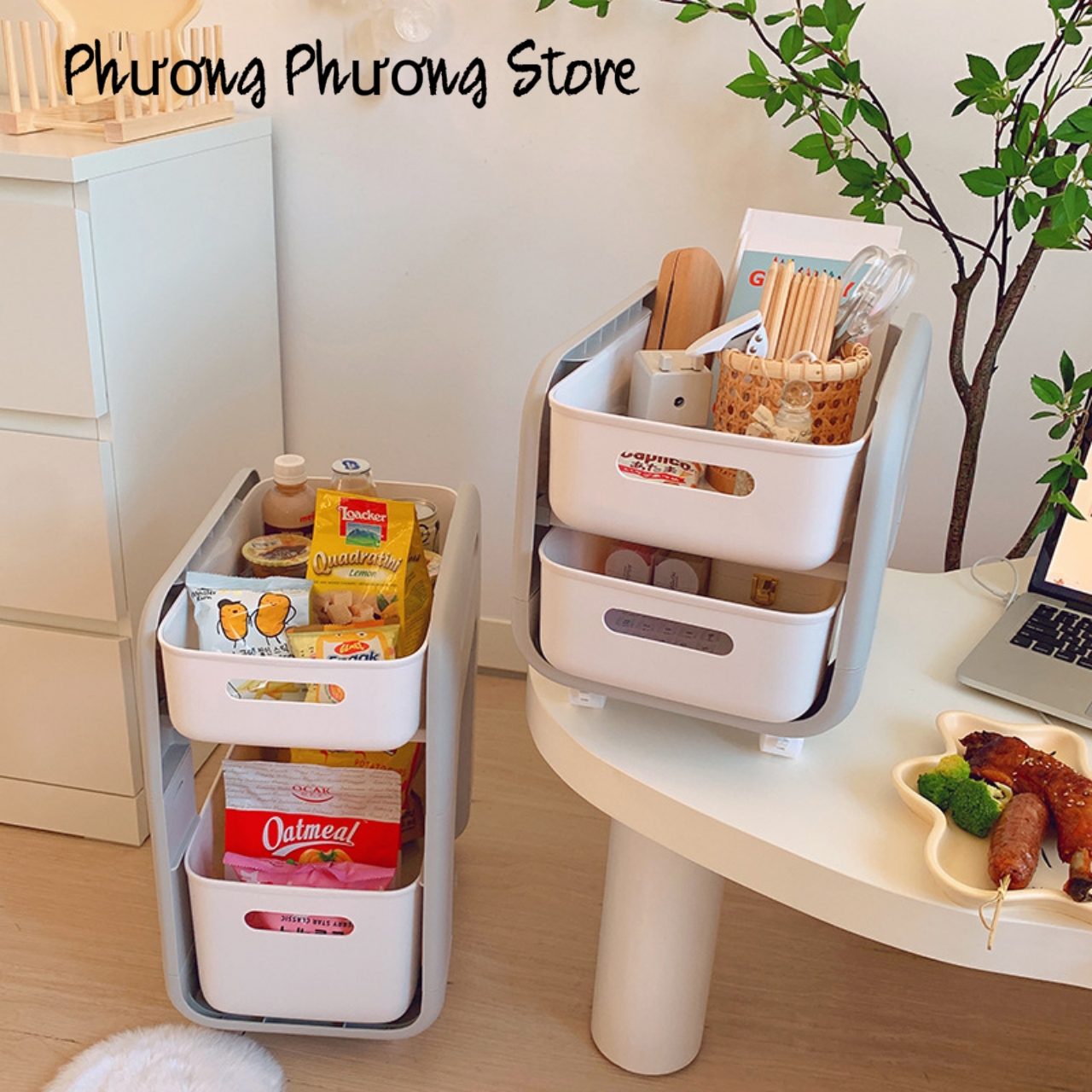 KỆ ĐỂ ĐỒ ĐA NĂNG CÓ BÁNH XE NGĂN KÉO TRƯỢT