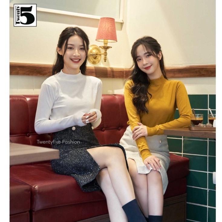 Áo len trơn nữ, dáng suông cổ cao 3cm Twentyfive 3911