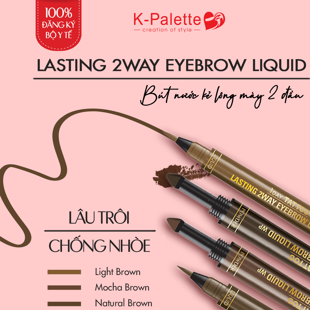 Bút Vẽ Lông Mày 2 Đầu K-Palette Eyebrow Pencil Chống Nước Lâu Trôi 24h (4 Màu)