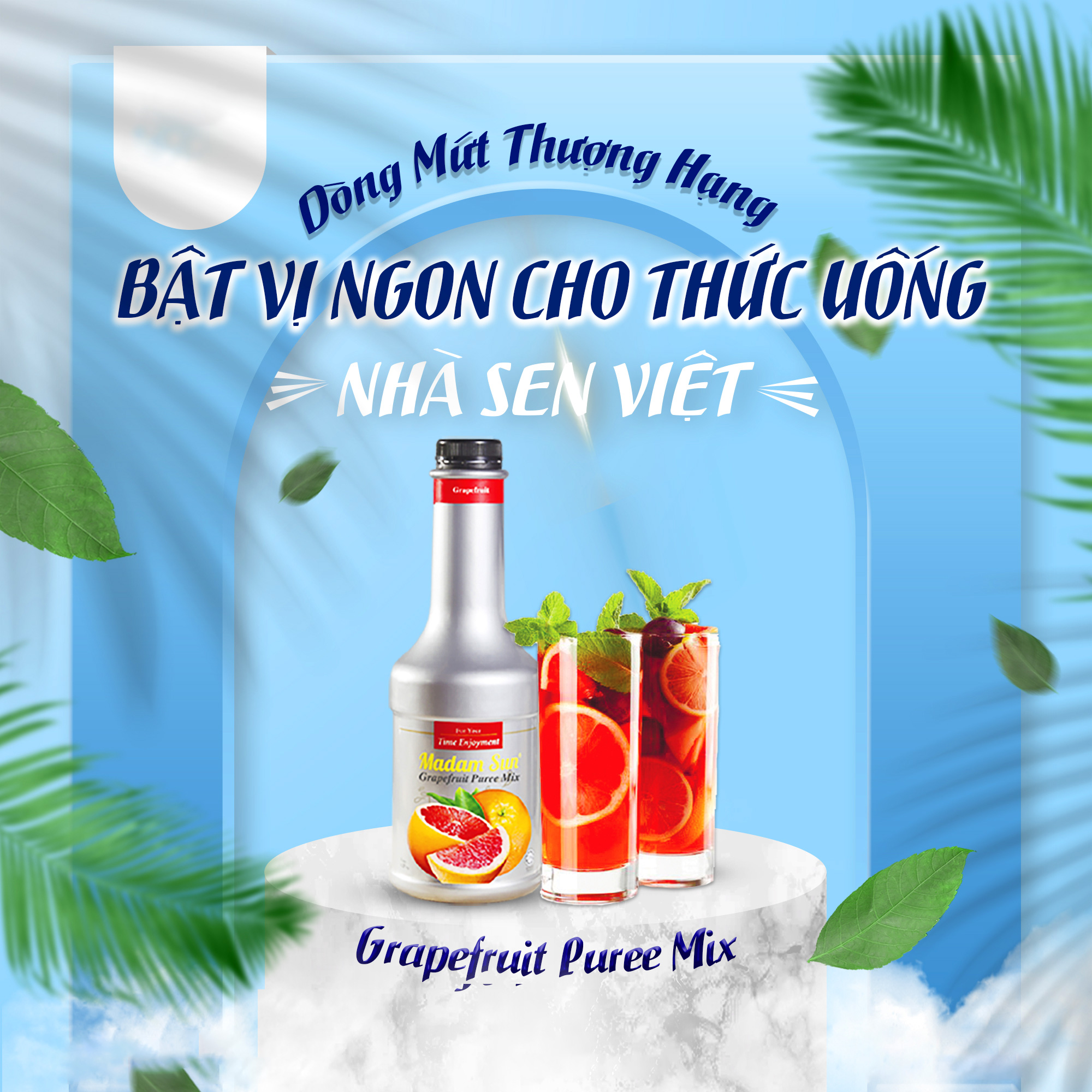 Mứt trái cây pha chế Madamsun vị Bưởi Hồng (Grapefruit Puree Mix) chai 1L - Hàng nhập khẩu Malaysia