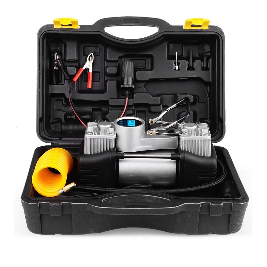 Bơm 2 Xi Lanh Dùng Cho Ô Tô Mã Lực Lớn Siêu Khỏe Có Hộp Nhựa - Bơm Lốp Ô Tô 2 Piston Xylanh 12V - HAI XY LANH