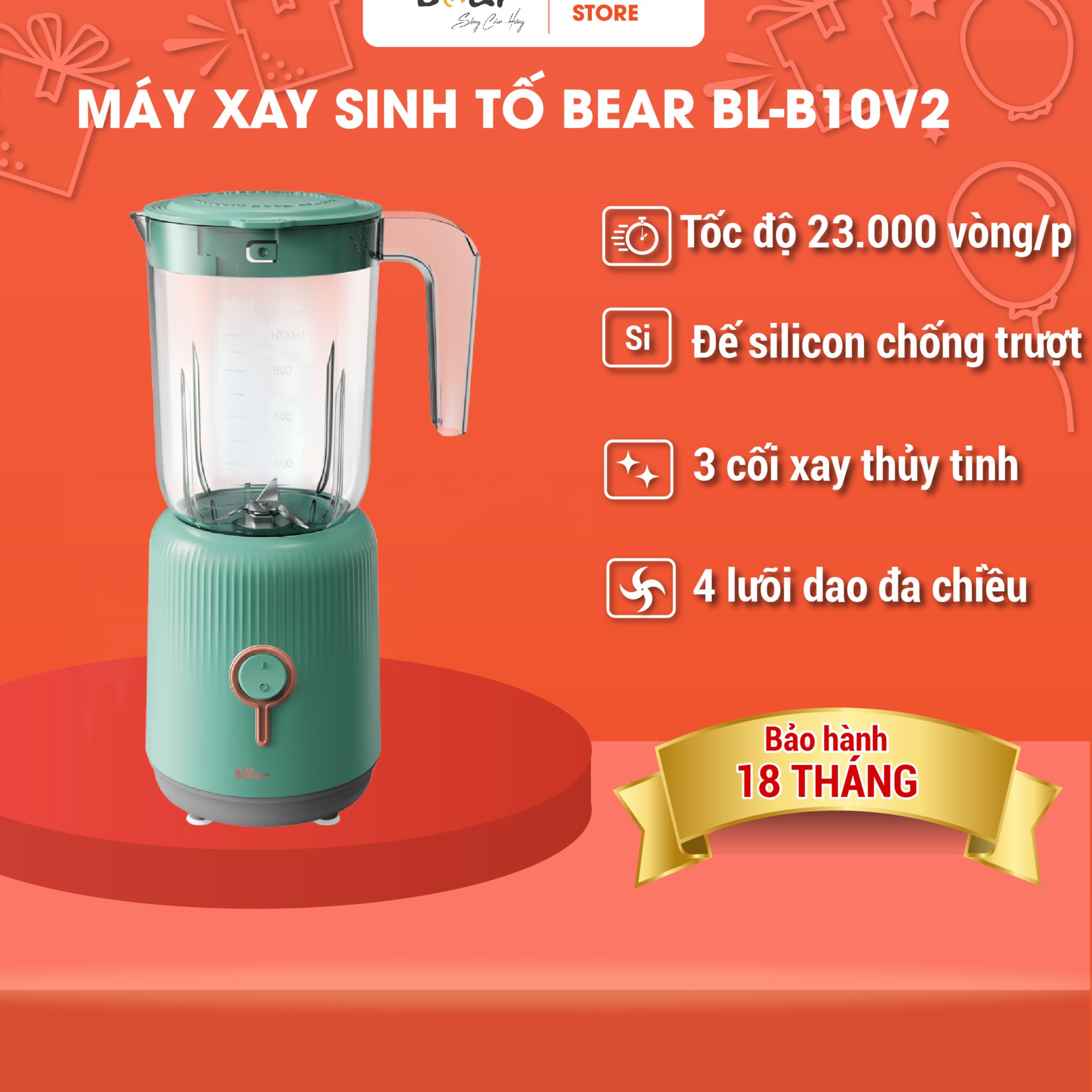 Máy xay đă năng 3 trong 1 BEAR BL-B10V2 xay thịt, hoa quả, nhanh chóng, tiện lợi - Hàng nhập khẩu