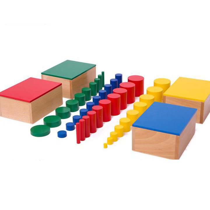 Giáo cụ Montessori - 4 Bộ 4 hộp hình trụ không núm Knobless cylinders