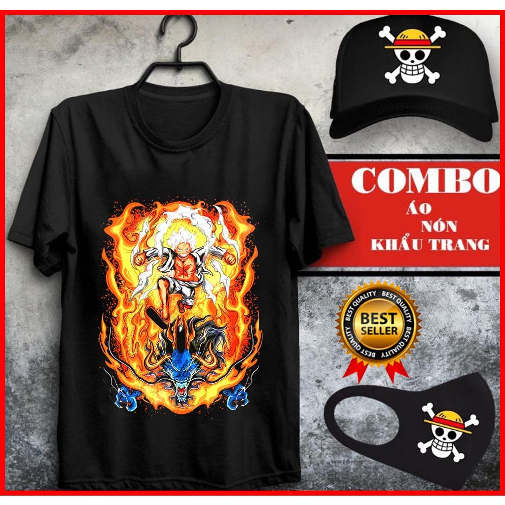 Combo Áo thun Anime One Piece Luffy JOY BOY Gear 5 kèm nón bịt mặt cực chất