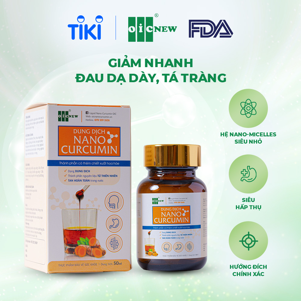 Dung Dịch Nano Curcumin OIC New Tinh Chất Nghệ Giảm Đau Dạ Dày, Hành Tá Tràng Lọ 50ml