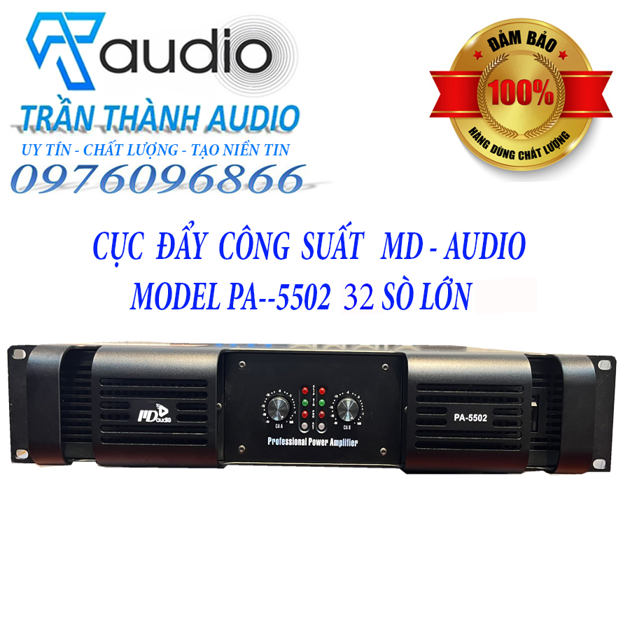 Cục đẩy công suất 2 kênh CMAUDIO Model MD PA-5502 32 sò công suất 1600W hàng chính hãng nhập khẩu 2024( tặng jack canon)