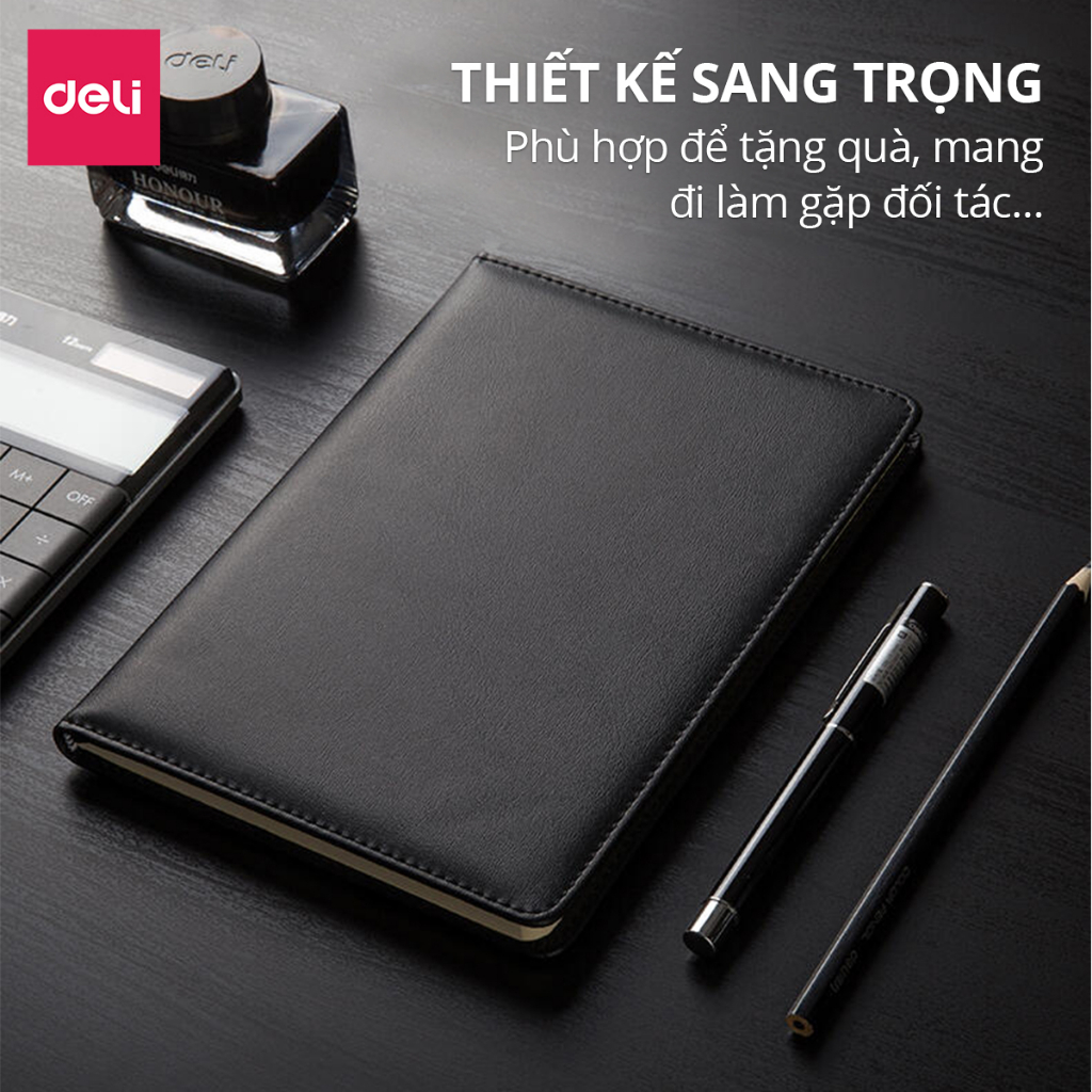 Sổ Da Sổ Tay Ghi Chép Kẻ Ngang 25K/ A5 Cao Cấp, Sang Trọng Deli - 192 Trang, Chống Lóa 70gsm - Làm Quà Tặng Văn Phòng