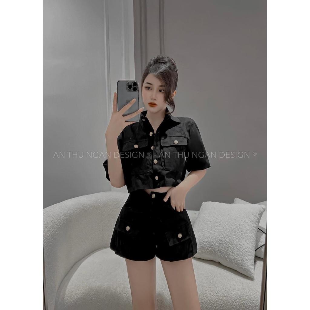 Sét bộ đồ nữ áo croptop cổ sơ mi phối túi cao cấp thời trang mới duyên dáng việt DSS210
