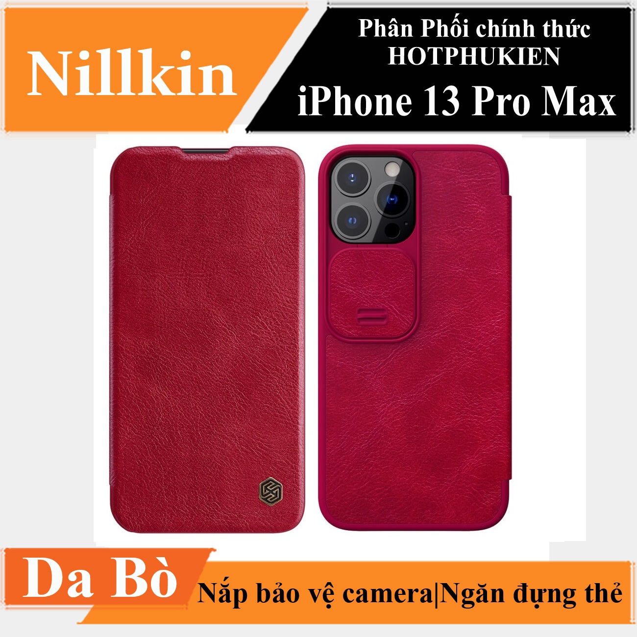 Case bao da chống sốc cho iPhone 13 Pro Max trang bị nắp bảo vệ Camera hiệu Nillkin Qin Pro - hàng nhập khẩu