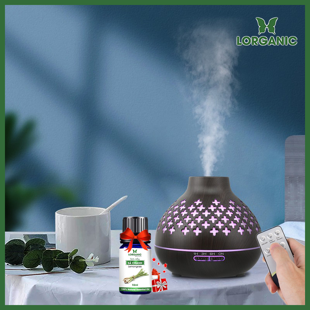 Máy Khuếch Tán Máy Xông Tinh Dầu Lorganic Hình Núi Caro Fx2079 Tinh Dầu Sả Chanh 10Ml Công Nghệ Hiện Đại Tích Hợp Remote Thích Hợp Xông Phòng 15 - 40M2 - Màu Gỗ Nâu Tinh Dầu Sả 10Ml