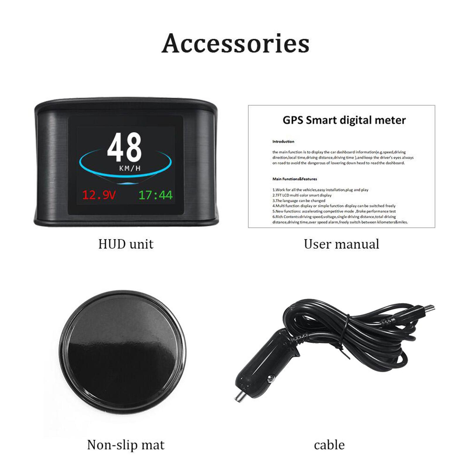 Smart HUD Display, 2.2 inch Universal GPS Head Up Display with Displays Speed, Altitude, Voltage, Clock and More Overspeed Alarm/Voltage Aarm