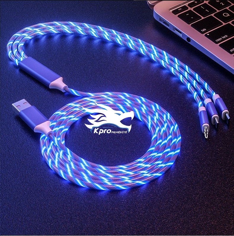 Dây sạc, cáp sạc đèn led chuyển động 3 đầu sạc sửa dụng trên ô tô, xe hơi - Hàng Kpro chất lượng cao