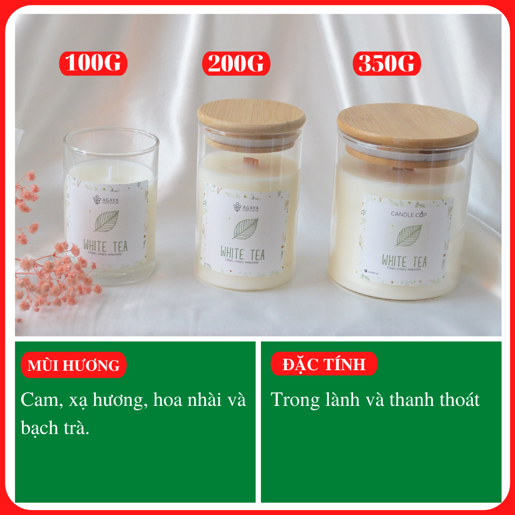 Nến thơm AGAYA (Candle Cup) mùi White Tea - Nến thơm tinh dầu thiên nhiên hương thơm của sự thuần khiết và tinh tế