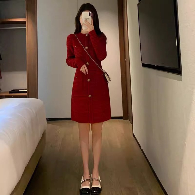 Đầm Dệt Kim Ôm Eo Đơn Giản Thanh Lịch Thu Đông AL113 - Hàng Quảng Châu Cao Cấp
