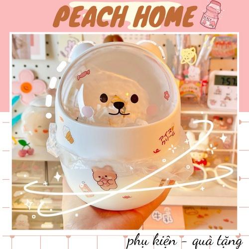 Thùng Rác Mini Để Bàn Nắp Lật Hình Chú Mèo Có Tai Cute Ngộ Nghĩnh Lọ Cắm Bút Nhựa Đựng Đồ Mỹ Phẩm Đa Năng Gấu Đáng Yêu