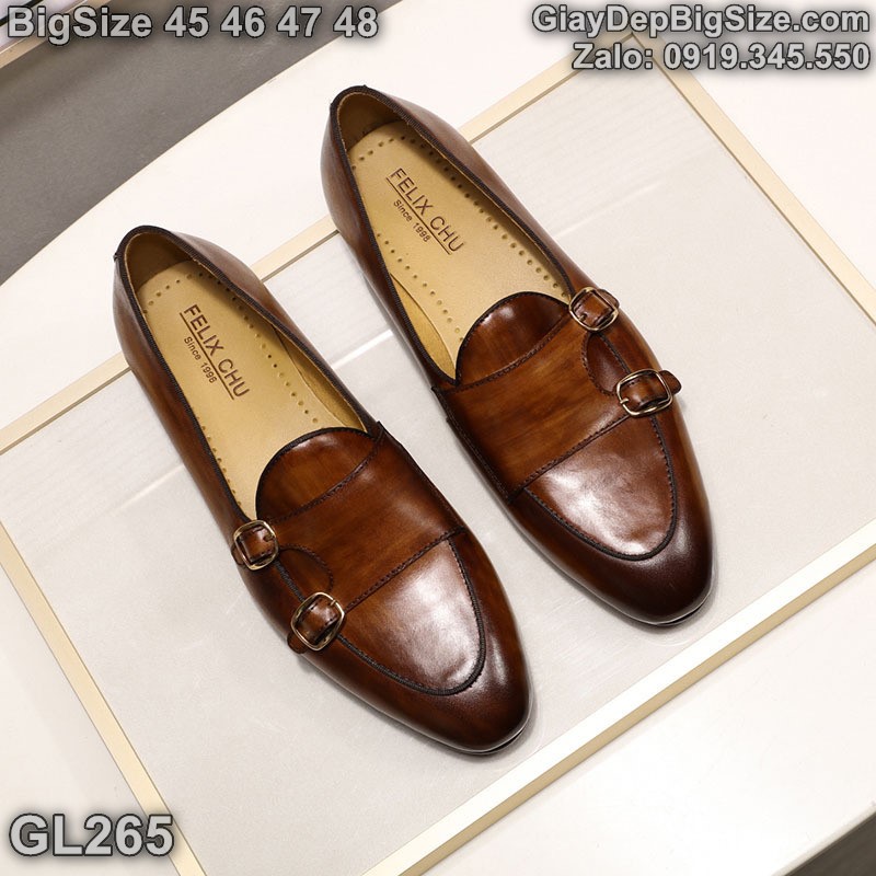 Giày tây lười Monk Strap, giày da công sở cỡ lớn 45 46 47 48 cho nam chân to. Big size handmade loafers for wide feet