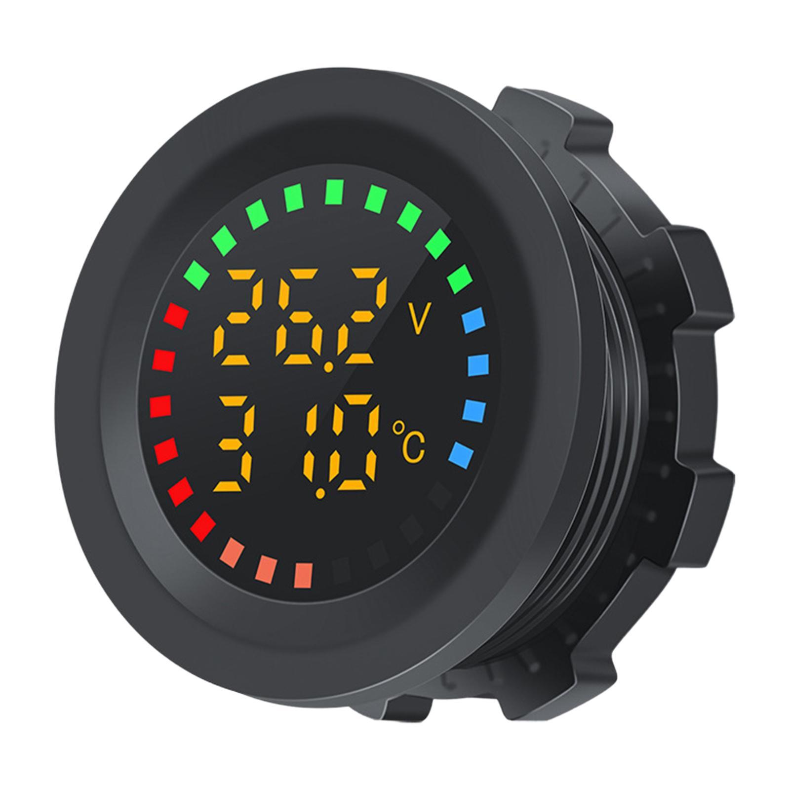 Car Temperature Gauge Voltmeter 12V-24V Tester Convenient Vehicle Repair Parts Round Panel Multipurpose Colorful Display Temp