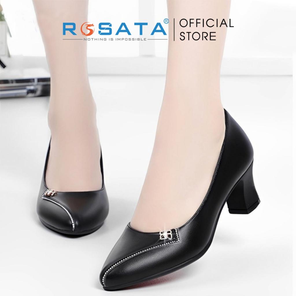 Giày búp bê ROSATA RO375 bít mũi nhọn thời trang gót cao 5 phân xuất xứ Việt Nam - ĐEN