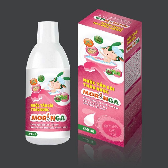 Nước tắm gội thảo dược chống cảm cúm MORINGA - Ngăn ngừa cảm cúm, cảm lạnh, bảo vệ sức khỏe toàn diện cho trẻ sơ sinh và trẻ nhỏ - Lọ 250ml