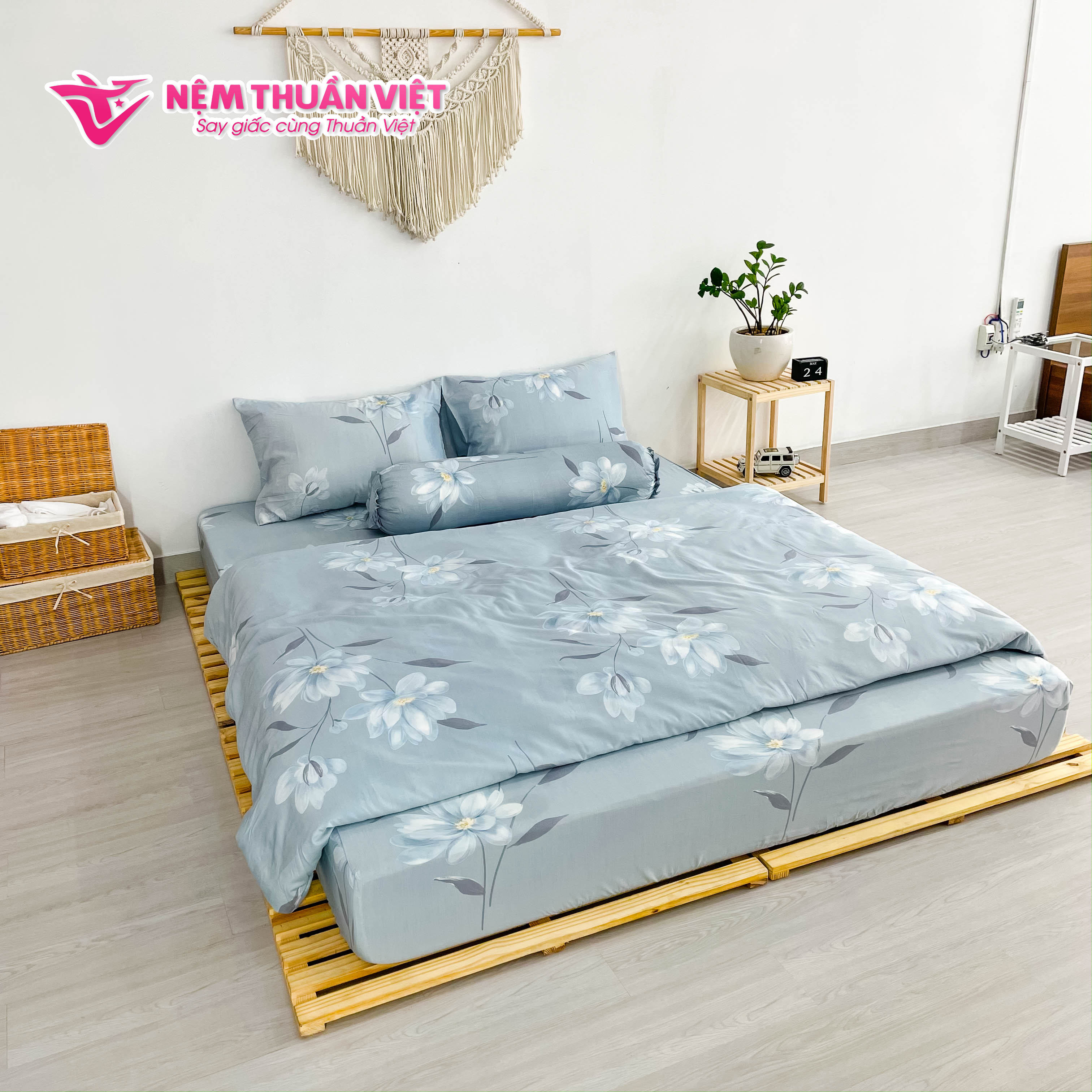 Bộ Ga 4 Món Tencel Thuần Việt - Bộ sản phẩm gồm 2 vỏ gối nằm, 1 vỏ gối ôm, 1 ga - Mã sản phẩm T14