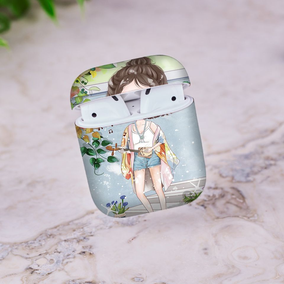 Miếng dán skin chống bẩn cho tai nghe AirPods in hình cô gái chibi - Chib035 (bản không dây 1 và 2)