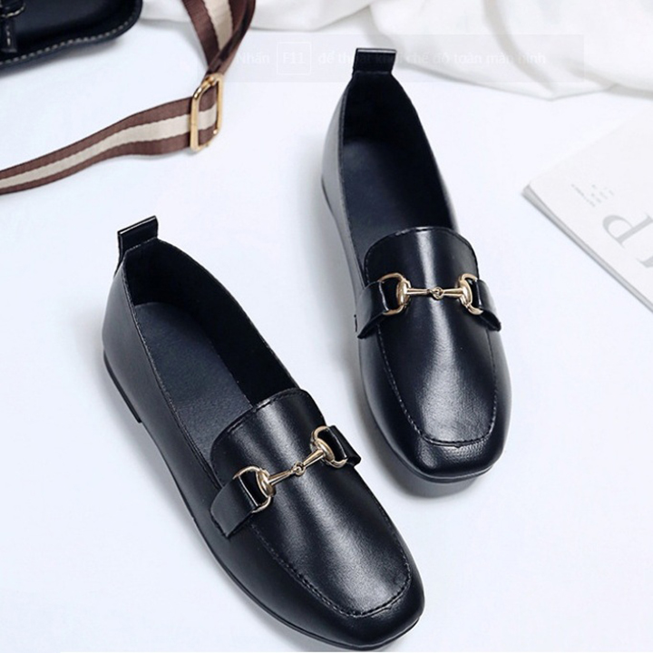 Giày loafer bệt khoen ngang, giày búp bê, giày nữ đế bệt S163