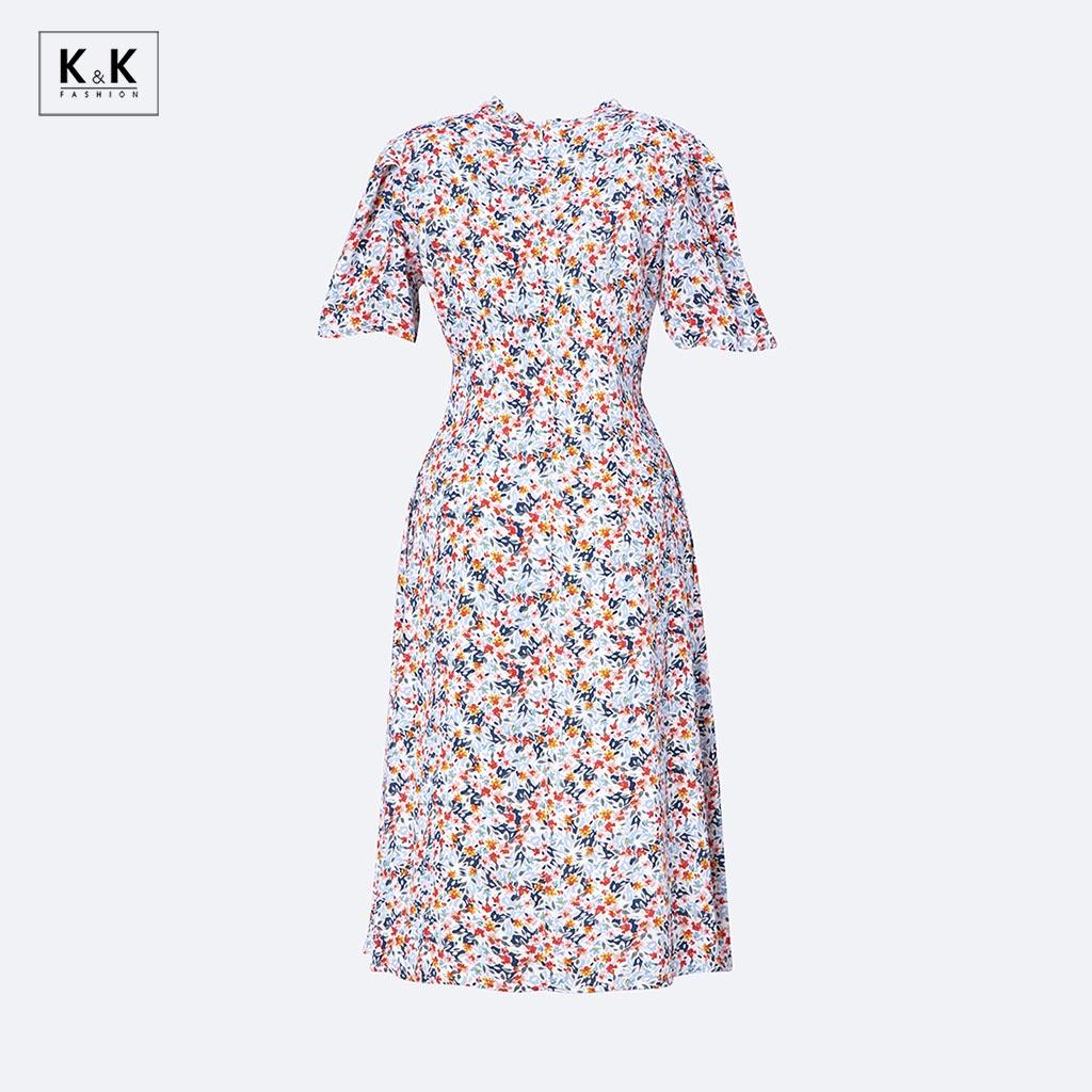 Đầm Hoa Nhí Công Sở Dáng Chữ A K&amp;K Fashion KK117-19 Chất Liệu Lanh Hàn