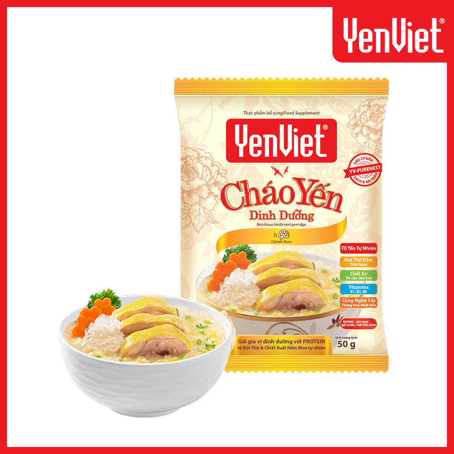 Cháo yến dinh dưỡng Yến Việt vị thịt gà sấy thăng hoa, vitamin B, không bột ngọt, chất bảo quản thùng 30 gói x 50g