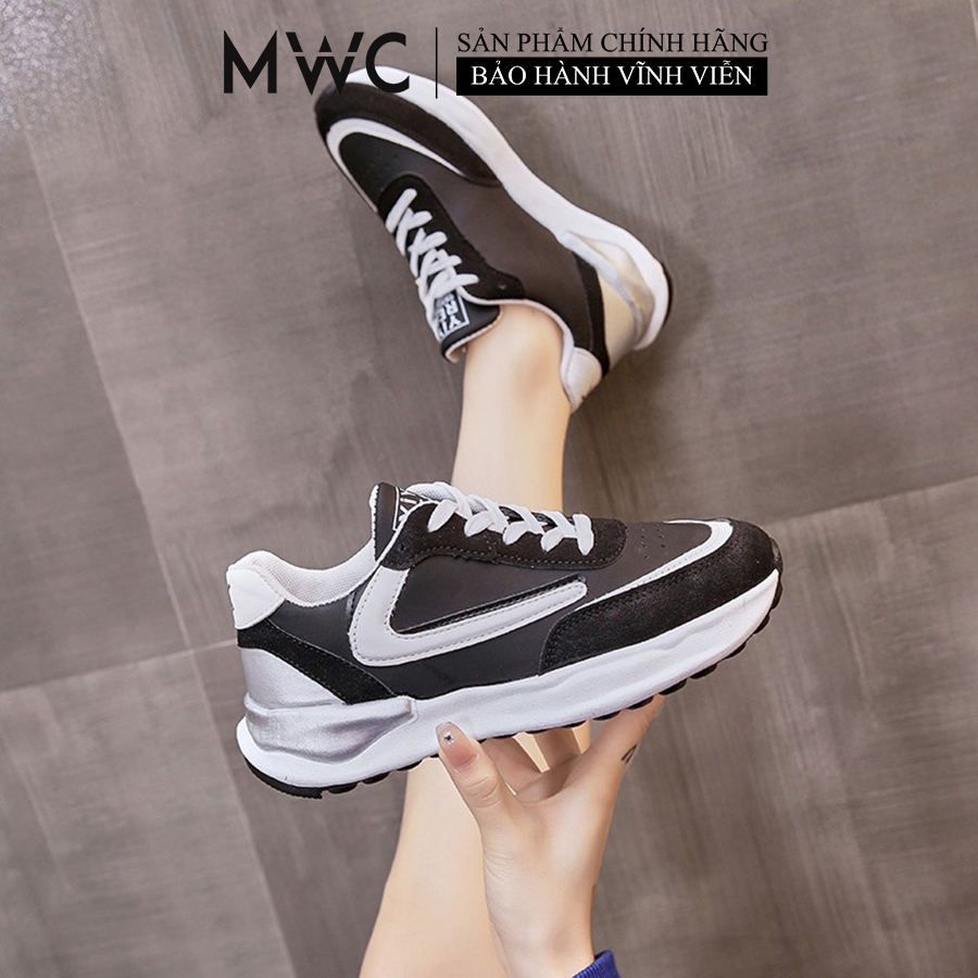 Giày Thể Thao Sneaker Nữ MWC Đế Cao Thời Trang Phong Cách Cá Tính Màu Đen Kem A007